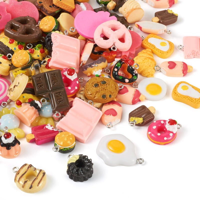 Craftdady 100Pcs Resin Dessert Sweet Pendants Random Mixed Lovely Cake Candy Donut Cookies Food Charms for Earring Bracelet Jewelry Making - Image 1