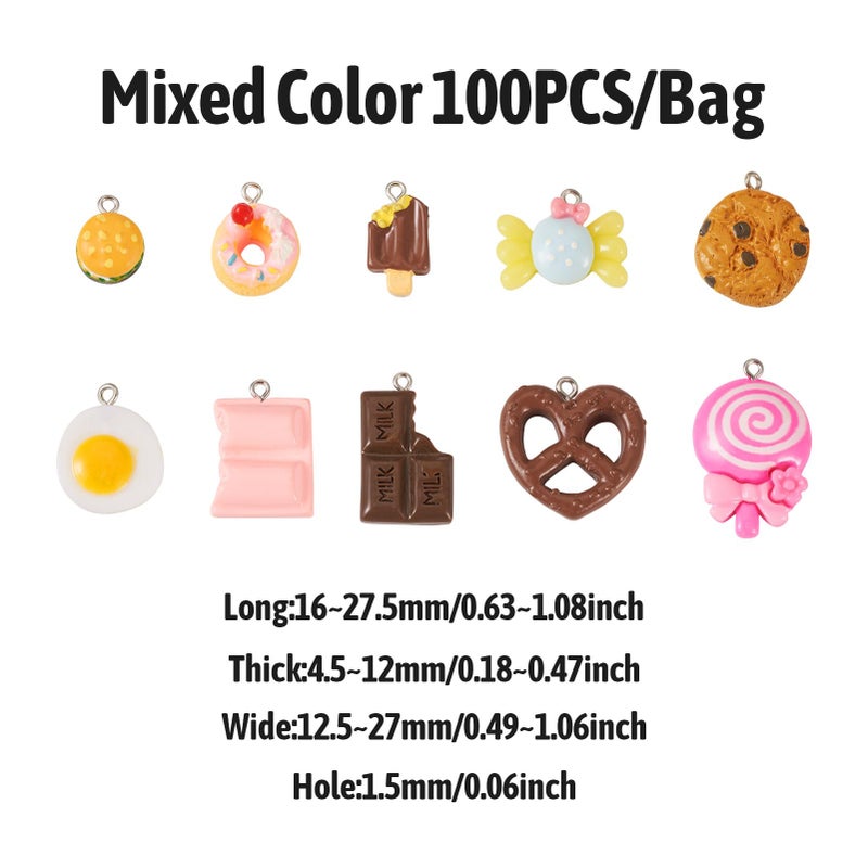 Craftdady 100Pcs Resin Dessert Sweet Pendants Random Mixed Lovely Cake Candy Donut Cookies Food Charms for Earring Bracelet Jewelry Making - Image 2