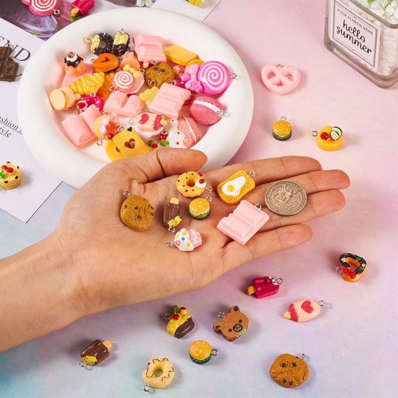 Craftdady 100Pcs Resin Dessert Sweet Pendants Random Mixed Lovely Cake Candy Donut Cookies Food Charms for Earring Bracelet Jewelry Making - Image 5