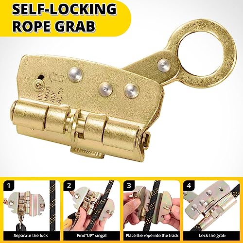 TT TRSMIMA TRSMIMA Rope Harness Safety Lanyard：50ft Vertical Roofing Rope with Grab Snap Hooks Shock Absorber - Fall Protection Tree Climbing Line Kit Heavy Duty Roof Safety Equipment ANSI CE - Image 5