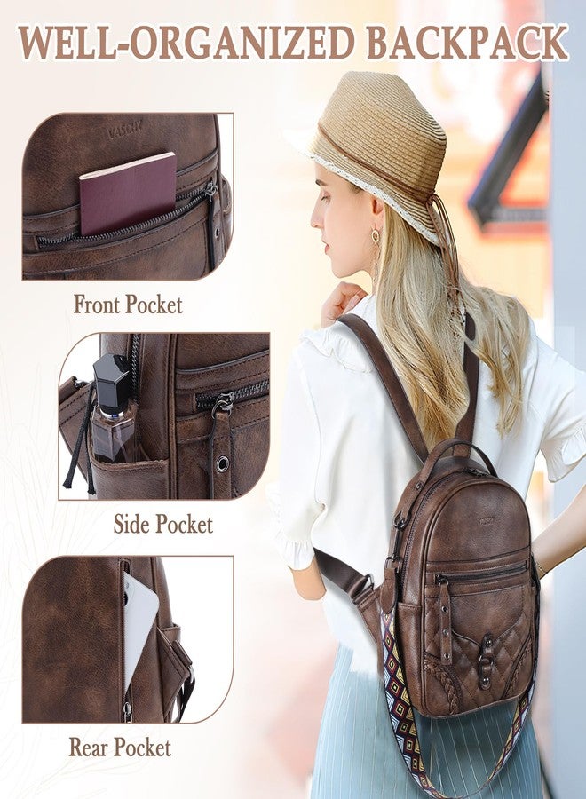 VASCHY Small Backpack Purse for Women, Cute Vegen Leather Mini Backpack for Lady with Guitar Shoulder Bag Handbag Strap Coffee - Image 4