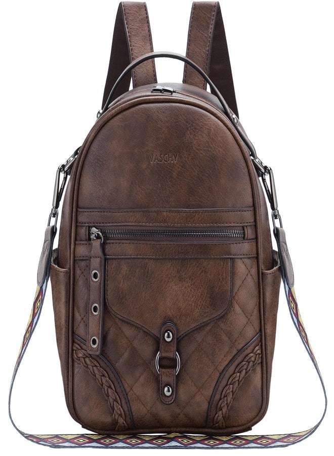 VASCHY Small Backpack Purse for Women, Cute Vegen Leather Mini Backpack for Lady with Guitar Shoulder Bag Handbag Strap Coffee - Image 1