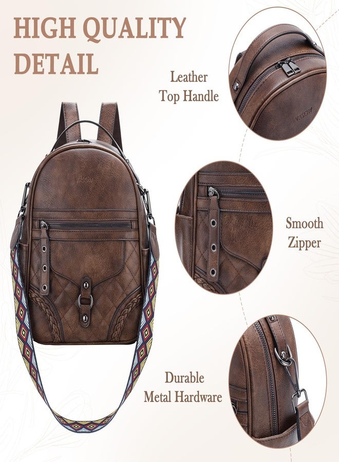 VASCHY Small Backpack Purse for Women, Cute Vegen Leather Mini Backpack for Lady with Guitar Shoulder Bag Handbag Strap Coffee - Image 3