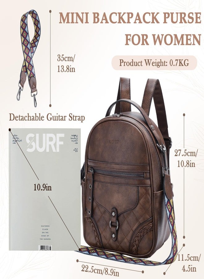 VASCHY Small Backpack Purse for Women, Cute Vegen Leather Mini Backpack for Lady with Guitar Shoulder Bag Handbag Strap Coffee - Image 2
