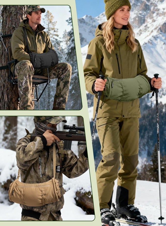 Smasrob Hand Warmer Pouch with Silent Material, Drawstring Tighteners and Adjustable Strap, Hand Muff for Hunting, Golf, Football Winter Outdoor Activities, Khaki - Image 5