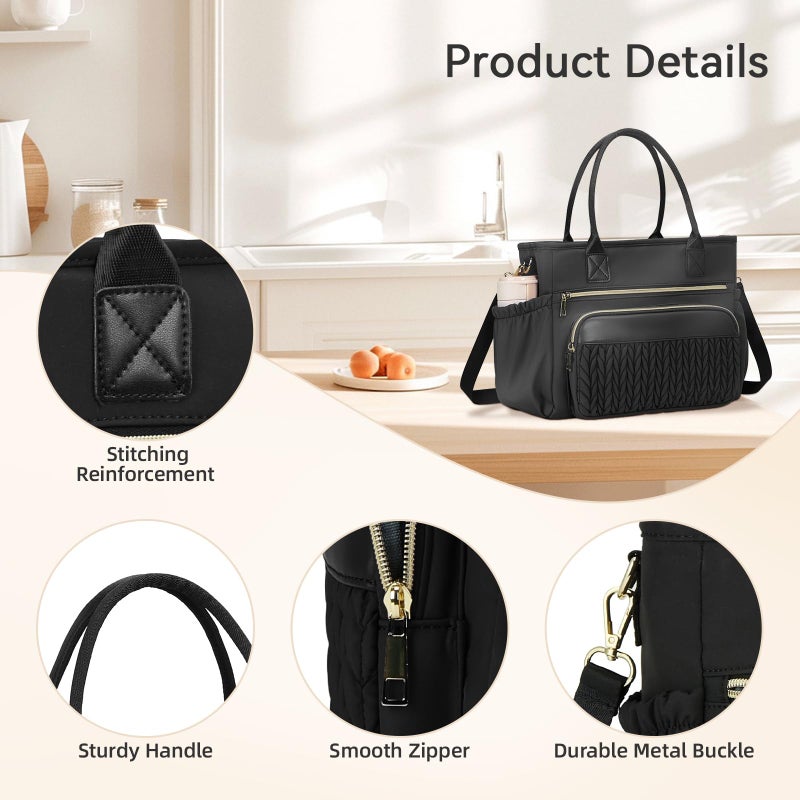 HSHRISH lunch box for women Insulated lunch bag women - LeakProof lunch tote bag With Adjustable shoulder straps and Side Pockets,Reusable womens cooler Bag For Work Picnic Hiking classic Black - Image 4
