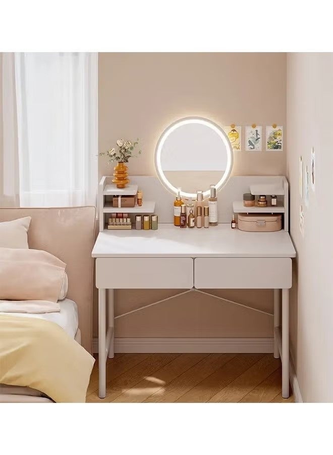 Dress Table，Modern Home Dressing Table with Double Drawer Storage, Multifunctional Makeup Table，with LED Makeup Mirror，for Women and Girls（White，RJ80CK） - Image 1