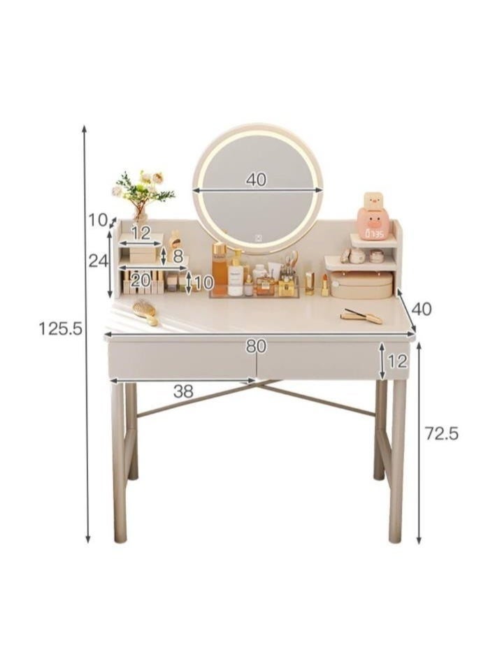 Dress Table，Modern Home Dressing Table with Double Drawer Storage, Multifunctional Makeup Table，with LED Makeup Mirror，for Women and Girls（White，RJ80CK） - Image 3