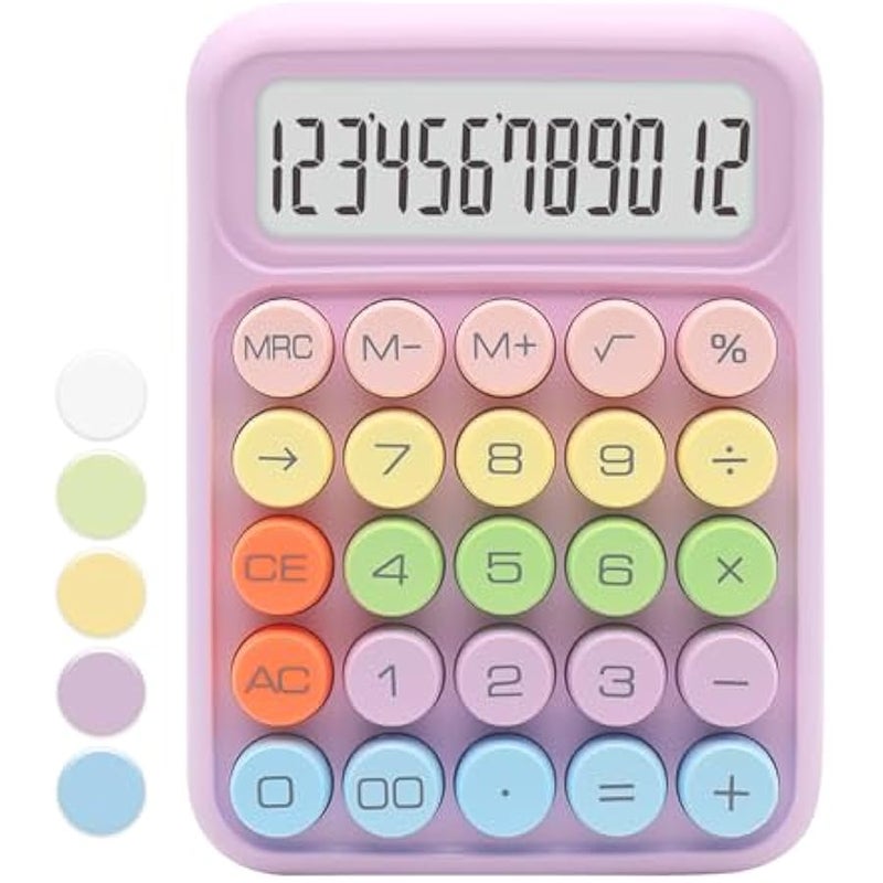الة حاسبة ارجواني، آلة حاسبة قياسية اوبيو ملونة بلون ارجواني مع شاشة عرض 12 رقم وازرار كبيرة، لوازم مكتبية ارجوانية واكسسوارات مكتبية، الة حاسبة لطيفة للمكتب والمدرسة - Image 1