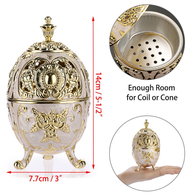JUXYES Vintage Incense Burner Holder with Removable Ash Catchers, Metal Censer Antique Cone Coil Incense Burner Holder Zinc Alloy Spiritual Aromatherapy Yoga Meditation Gifts Retro Home Decoration - Image 2