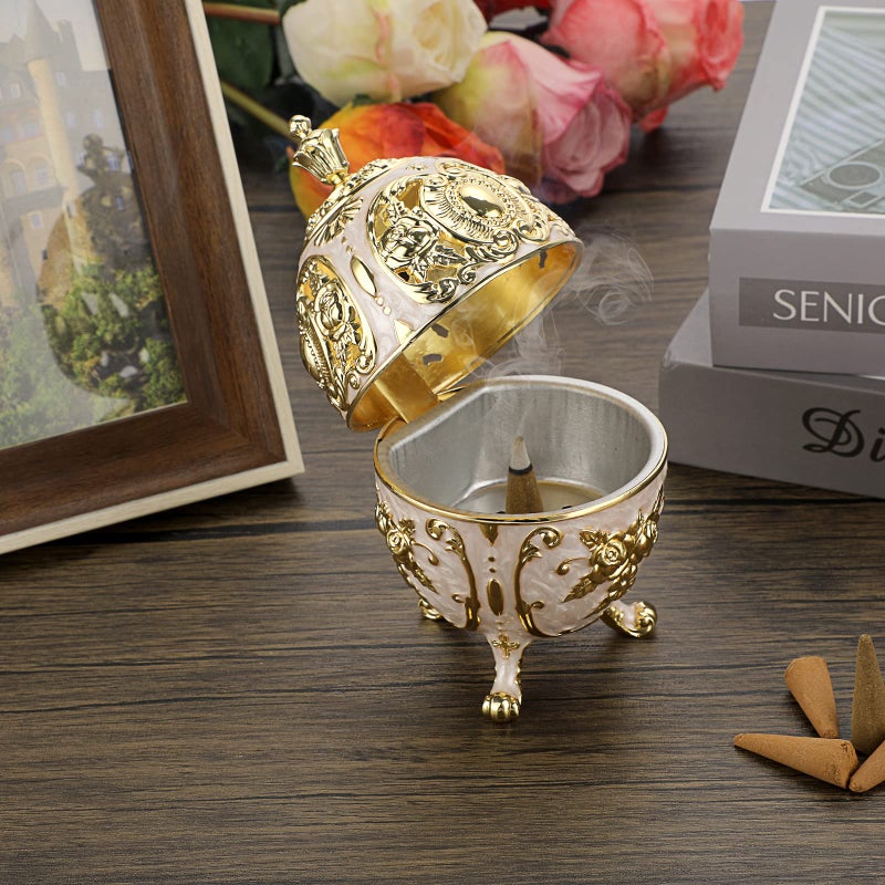 JUXYES Vintage Incense Burner Holder with Removable Ash Catchers, Metal Censer Antique Cone Coil Incense Burner Holder Zinc Alloy Spiritual Aromatherapy Yoga Meditation Gifts Retro Home Decoration - Image 5