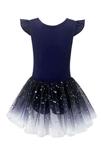 EQSJIU Ballet Leotards with Skirts For Girls Unicorn Size 6-7 Years Old Navy Royal Blue Dark Galaxy Cosmos Stars Starry Moon Sequins Tulle - Image 3
