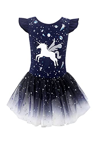 EQSJIU Ballet Leotards with Skirts For Girls Unicorn Size 6-7 Years Old Navy Royal Blue Dark Galaxy Cosmos Stars Starry Moon Sequins Tulle - Image 2