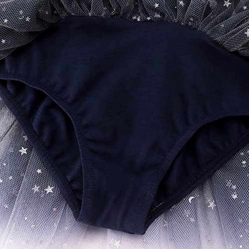 EQSJIU Ballet Leotards with Skirts For Girls Unicorn Size 6-7 Years Old Navy Royal Blue Dark Galaxy Cosmos Stars Starry Moon Sequins Tulle - Image 4