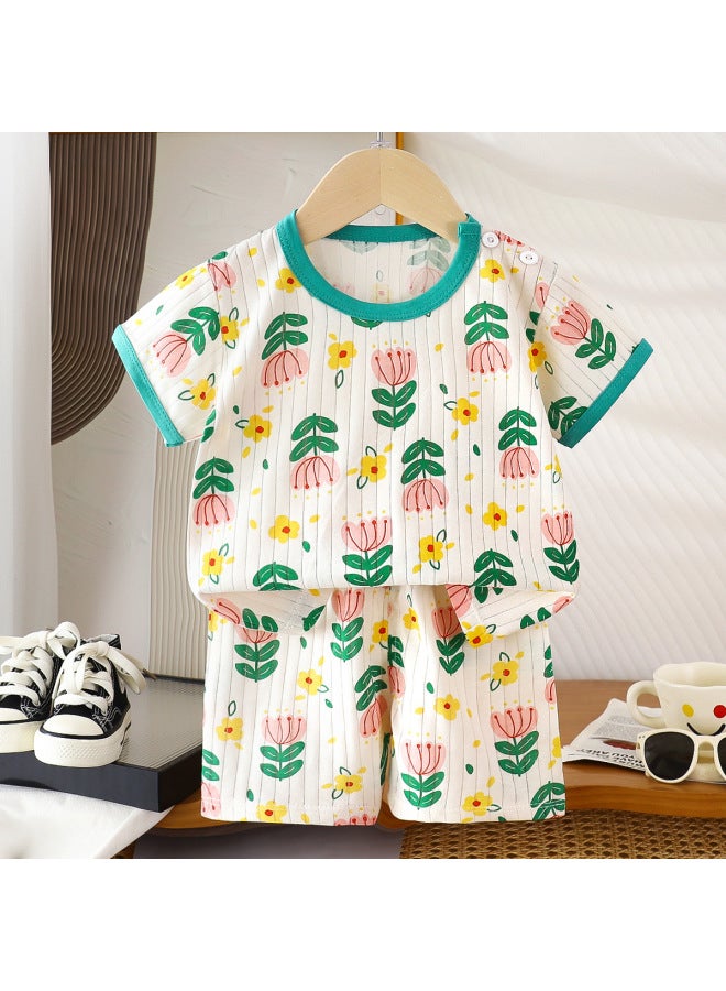 Children's Short-sleeved Suit Cotton Girls' Summer Clothes Two-piece Korean Children's Clothing Baby Boys' T-shirt Summer Clothes