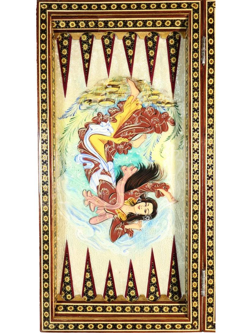 Royal Khatam Edition Handcrafted Backgammon & Chess Set with Natural Bone Inlays and Artistic Illustrations - Image 2