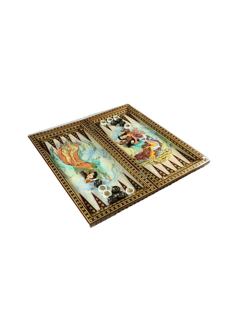 Royal Khatam Edition Handcrafted Backgammon & Chess Set with Natural Bone Inlays and Artistic Illustrations - Image 4