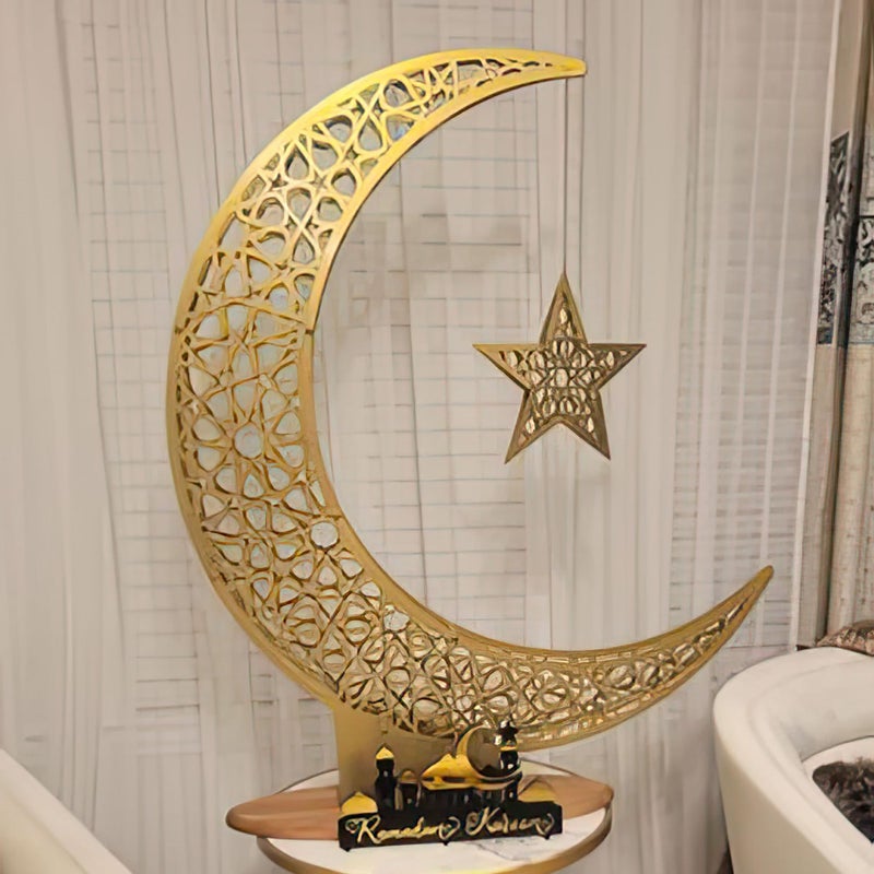iwa concept Metal Crescent Islamic Decor Moon and Star Ramadan Art Islamic Table Top Decoration Gift for Muslims in Ramadan Eid 52 x 44 cm 208 x 176 inches Small - Image 2