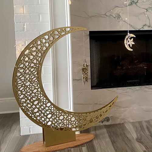 iwa concept Metal Crescent Islamic Decor Moon and Star Ramadan Art Islamic Table Top Decoration Gift for Muslims in Ramadan Eid 52 x 44 cm 208 x 176 inches Small - Image 3