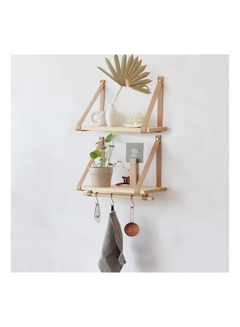 PU Biege Leather Strap Wall Floating Shelves  Biege
