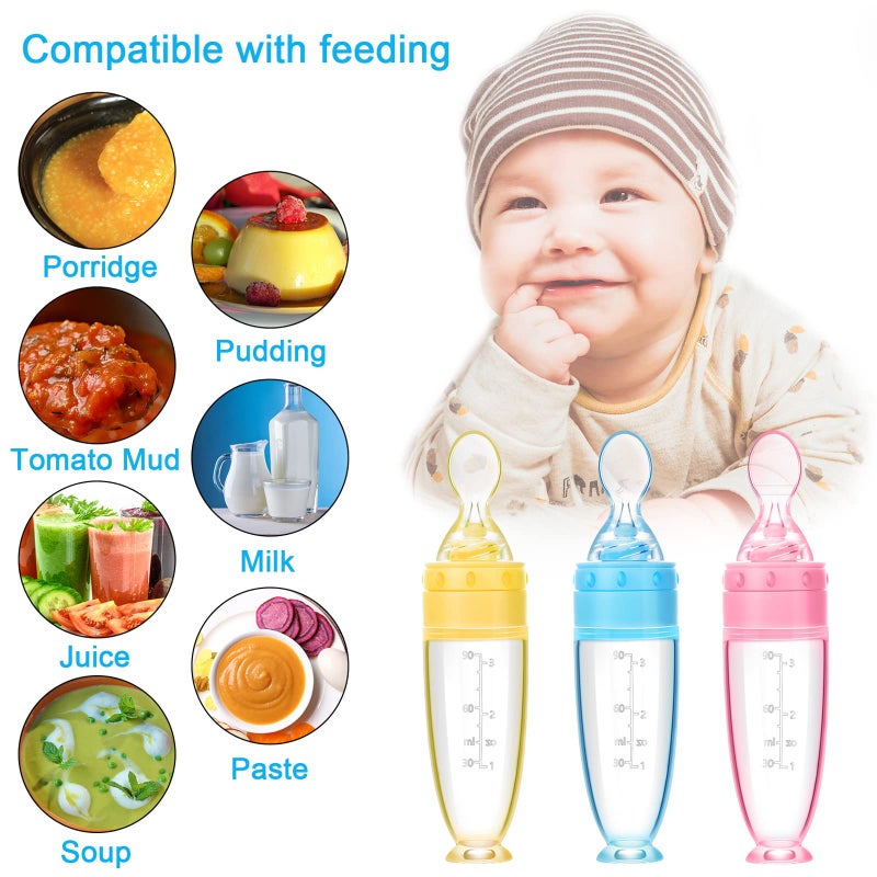 Tondiamo 3 Pieces Baby Food Feeder 3oz Silicone Baby Food Spoon Dispenser with Standing Base for Infant Dispensing and Feeding - Image 2