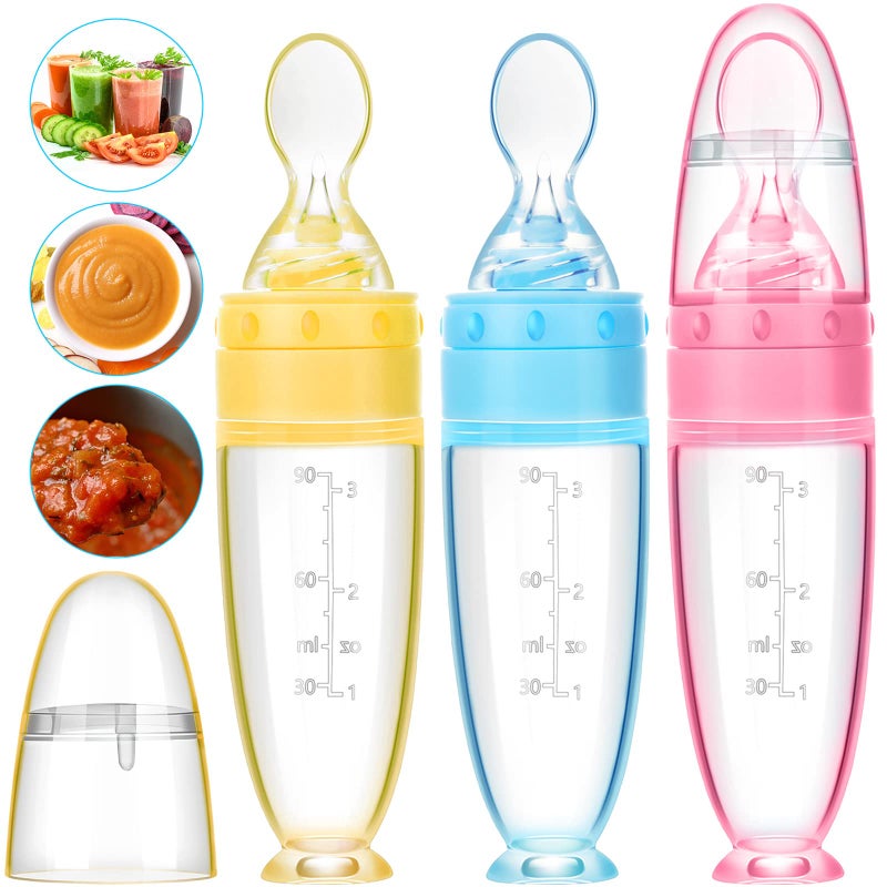 Tondiamo 3 Pieces Baby Food Feeder 3oz Silicone Baby Food Spoon Dispenser with Standing Base for Infant Dispensing and Feeding - Image 1