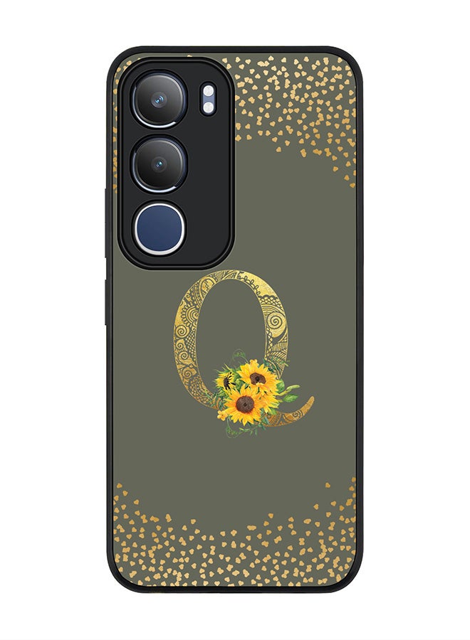 Stylizedd For vivo Y19s / Y19s Pro Case,Slim fit Camera Protection, Shockproof Thin Phone cover  - Custom Floral Monogram - Q  (Olive Green )