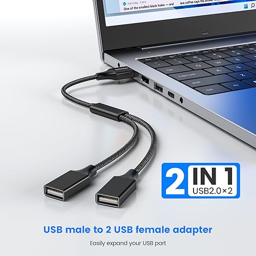 MOGOOD USB y Splitter Adapter Dual USB 2.0 Power Cord Extension Type A Splitter Cable for Charging/Data Transfer/Laptop/Mac/Car - Image 3