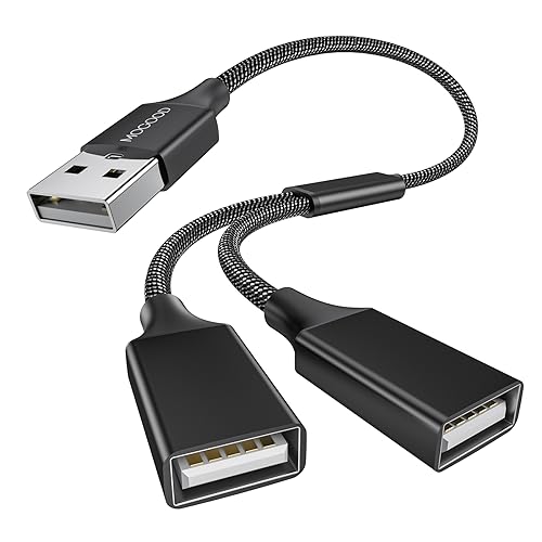 MOGOOD USB y Splitter Adapter Dual USB 2.0 Power Cord Extension Type A Splitter Cable for Charging/Data Transfer/Laptop/Mac/Car - Image 1