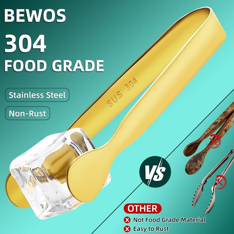 BEWOS 12Pcs Mini Serving Tongs - 4.3 Inch 304 Stainless Steel Ice Tongs, Gold Serving Tongs for Charcuterie Boards Accessories Serving, Coffee Bar, Tea Party, Desserts Banquet and Ice Bucket - Image 4