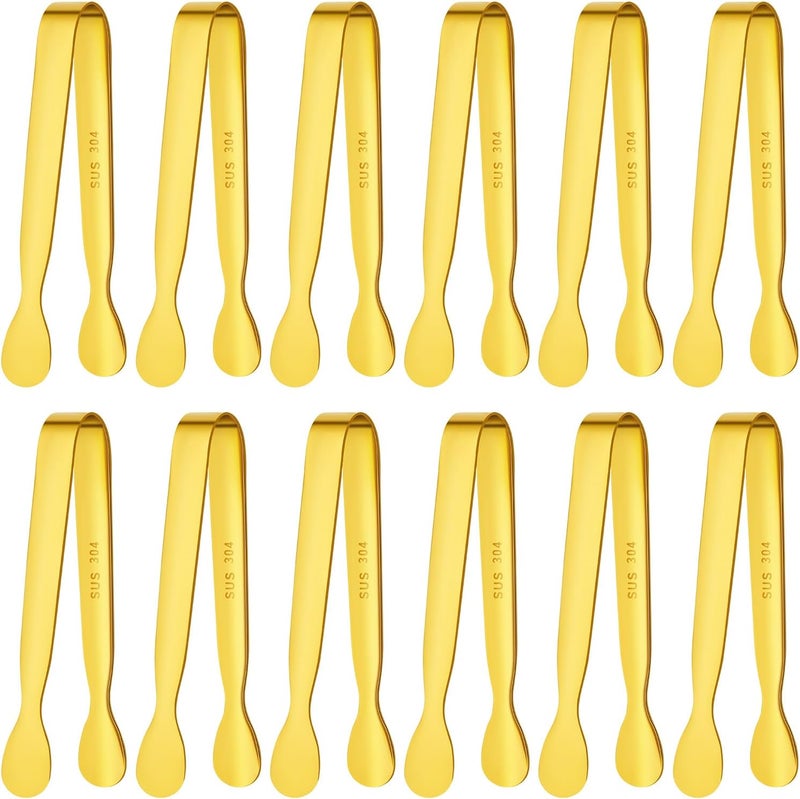 BEWOS 12Pcs Mini Serving Tongs - 4.3 Inch 304 Stainless Steel Ice Tongs, Gold Serving Tongs for Charcuterie Boards Accessories Serving, Coffee Bar, Tea Party, Desserts Banquet and Ice Bucket - Image 1
