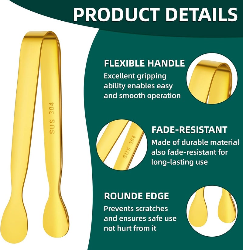 BEWOS 12Pcs Mini Serving Tongs - 4.3 Inch 304 Stainless Steel Ice Tongs, Gold Serving Tongs for Charcuterie Boards Accessories Serving, Coffee Bar, Tea Party, Desserts Banquet and Ice Bucket - Image 3
