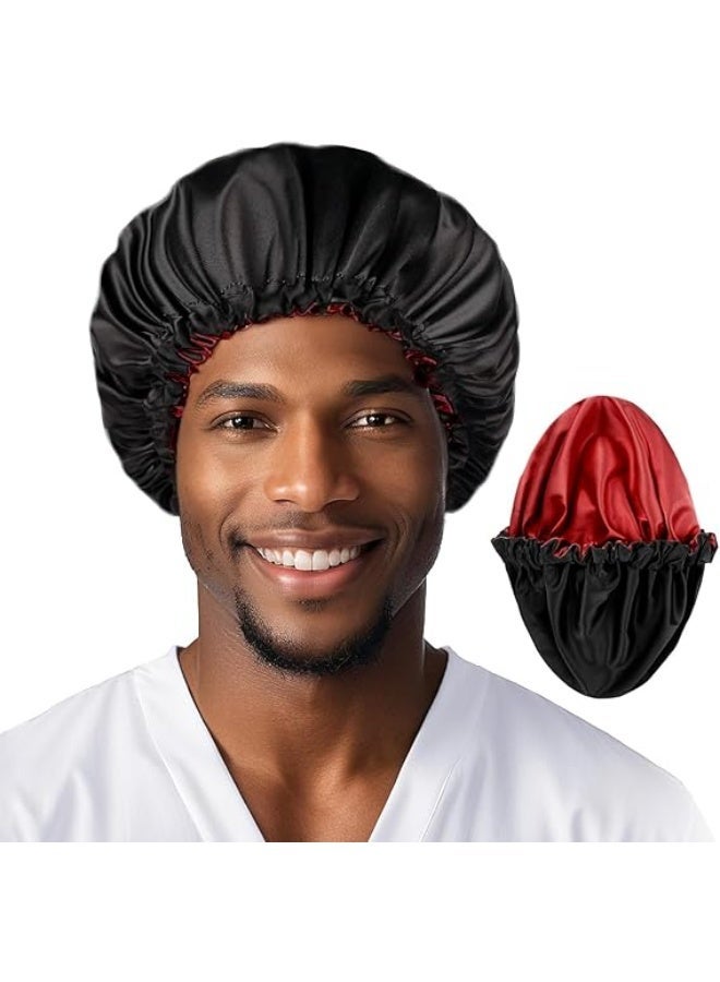 Men's Satin Sleep Bonnet, Small Size for Short Hair, Reversible and Adjustable to Prevent Frizz, Black - Image 1