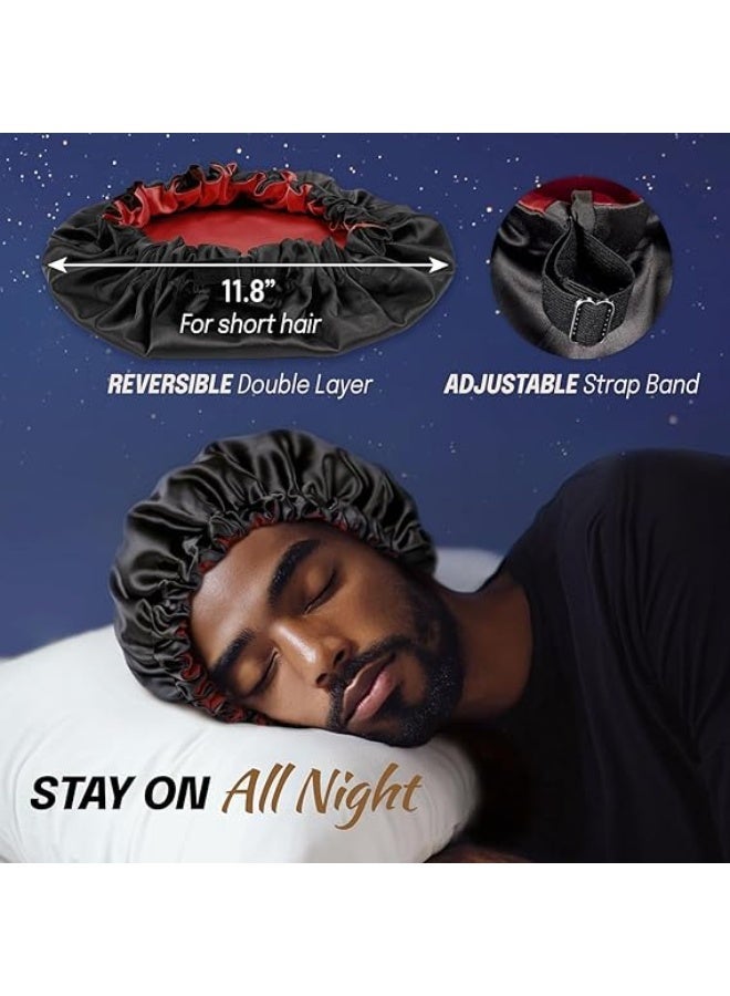 Men's Satin Sleep Bonnet, Small Size for Short Hair, Reversible and Adjustable to Prevent Frizz, Black - Image 2