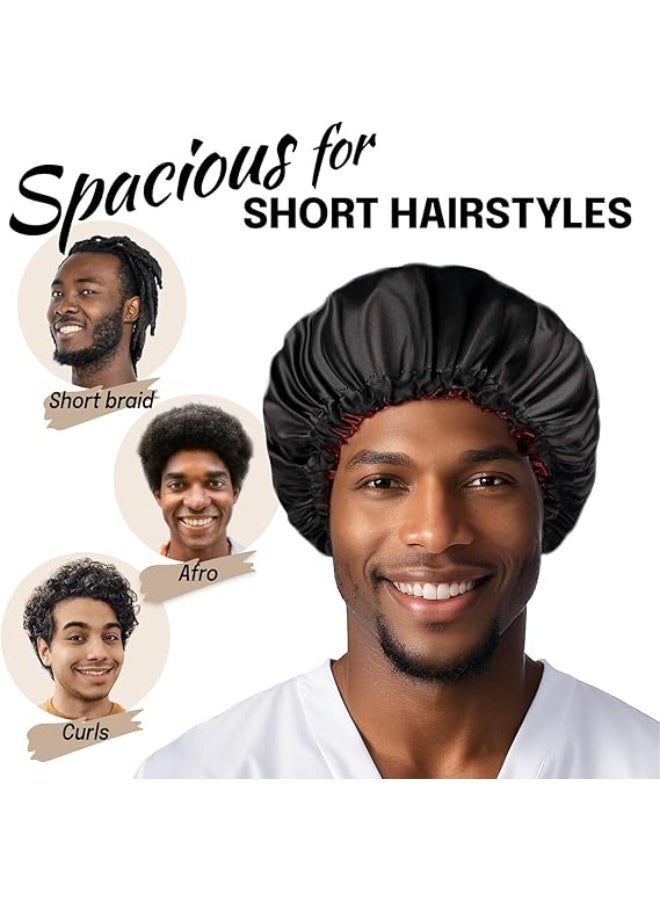 Men's Satin Sleep Bonnet, Small Size for Short Hair, Reversible and Adjustable to Prevent Frizz, Black - Image 4