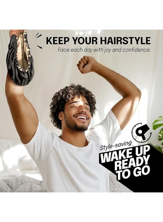 Men's Satin Sleep Bonnet, Small Size for Short Hair, Reversible and Adjustable to Prevent Frizz, Black - Image 5