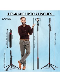 Tafan TAFAN™ 180cm Selfie Stick Tripod, All in One Extendable Phone Tripod Stand with 360° Rotation for iPhone and Android Phone Selfies-Vlogging, Live Streaming  - Image 2