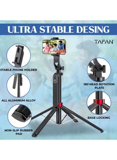 Tafan TAFAN™ 180cm Selfie Stick Tripod, All in One Extendable Phone Tripod Stand with 360° Rotation for iPhone and Android Phone Selfies-Vlogging, Live Streaming  - Image 4