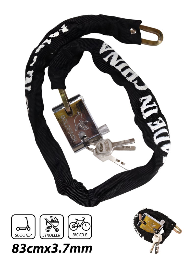 R.VIHAN Heavy-Duty Bicycle Chain Lock with Key | 83cm Steel Chain with Nylon Sleeve | Anti-Theft Lock for Bike, Motorcycle, Scooter, Gate & Outdoor Security â€“ Black - Image 1