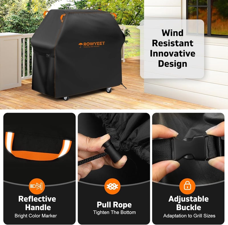 ROWYEET Grill Cover for Outdoor Grill, Universal Fit Oxford Waterproof BBQ Cover for Outside, Anti-UV Barbecue Gas Cover with Adjustable Hem for Weber, Nexgrill, Expert Grill and More (53" - 58") - Image 5