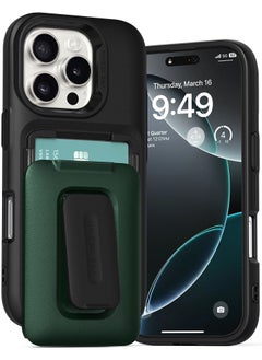 VRS Design D-Wallet Orb iPhone 16 PRO Case Cover Wallet [3 Card] Credit Holder Slot [Semi Automatic] Built-in [Kickstand] - Metallic Green  - Image 1