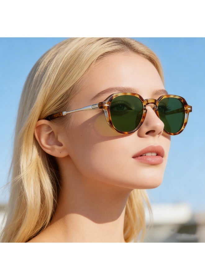 Retro Tortoiseshell Polarized Sunglasses for Women Men, UV400 Protection, Vintage Round Frame, Anti-Glare Driving Shades - Image 1