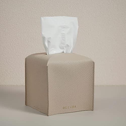 OLETHA Square Tissue Box Cover - Aesthetic Desk Decor for Room, Home & Office - Tissues Cube Boxes Holder - Light Taupe - Image 1