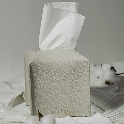 OLETHA Square Tissue Box Cover - Aesthetic Desk Decor for Room, Home & Office - Tissues Cube Boxes Holder - Light Taupe - Image 2