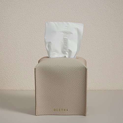 OLETHA Square Tissue Box Cover - Aesthetic Desk Decor for Room, Home & Office - Tissues Cube Boxes Holder - Light Taupe - Image 5