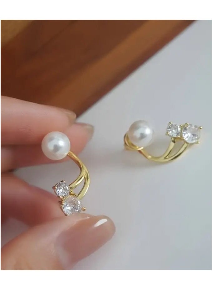 Elegant Faux Pearl & Rhinestone Stud Earrings - Chic Minimalist Design, Perfect Gift for Her, Versatile for Daily Wear or Vacation, Pearl Earrings  - Image 2
