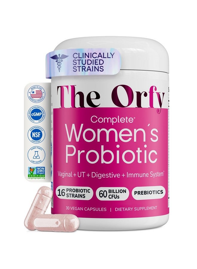أورفي - بروبيوتيك كامل للنساء - صحة المهبل، المسالك البولية، الهضم والمناعة - 60 مليار وحدة تشكيل مستعمرة، 16 سلالة بروبيوتيك، بروبيوتيك وبريبايوتيك مع الريحان المقدس - مرة واحدة يوميًا، 30 حبة - Image 1