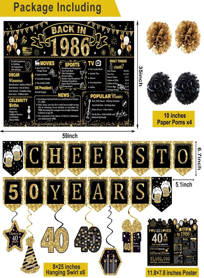 YeohJoy 40th Birthday Decorations for Men Women, 106 PCS Back in 1986 Decorations, Vintage 40th Birthday Party Tableware Set for men,Backdrops,Card, Banner, Paper Poms,Hanging Swirl, Tableware for 24 Guests - Image 4