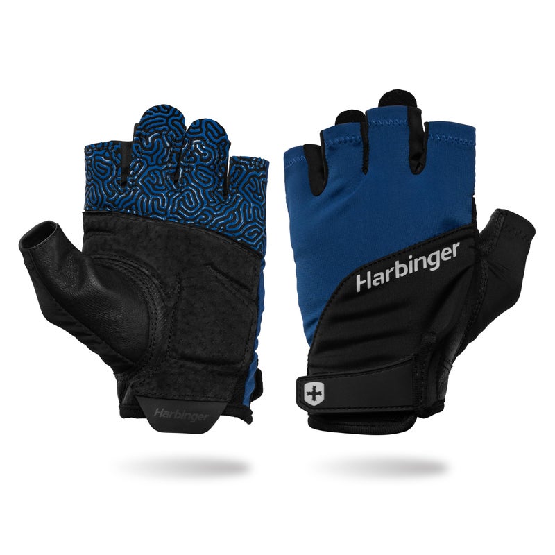 Harbinger Training Grip Gloves 30 Durable Padded Leather Palm Enhanced Grip Breathable 4Way Stretch Lycra Adjustable HookandLoop Closure Quick Removal Tabs Weightlifting Blue XLarge - Image 2