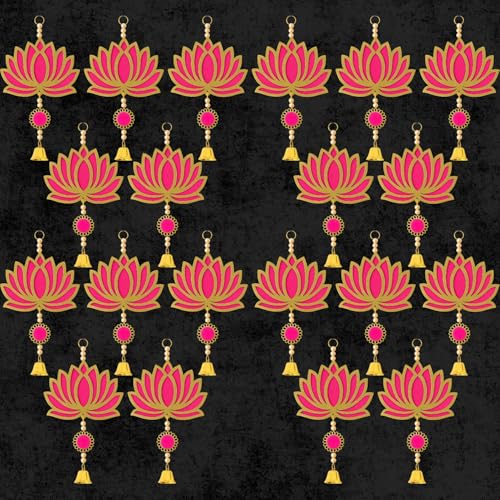 Panchhi Store Wall Hangings for Home Decoration Lotus Latkan Toran with Bells Diwali Dcor Items, Ganpati Decoration Items for Home Pooja Deocration Items for All Festivals Decore - Pink Pack of 20 - Image 1